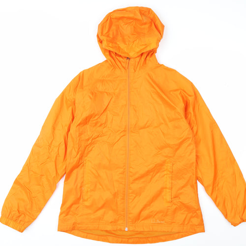 L.L.Bean Men's Orange Windbreaker Hooded Jacket Size S Water Resistant