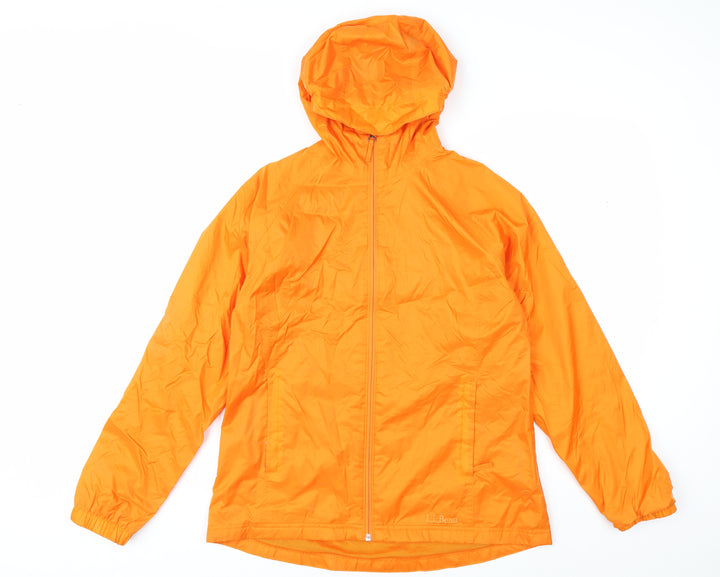 L.L.Bean Men's Orange Windbreaker Hooded Jacket Size S Water Resistant