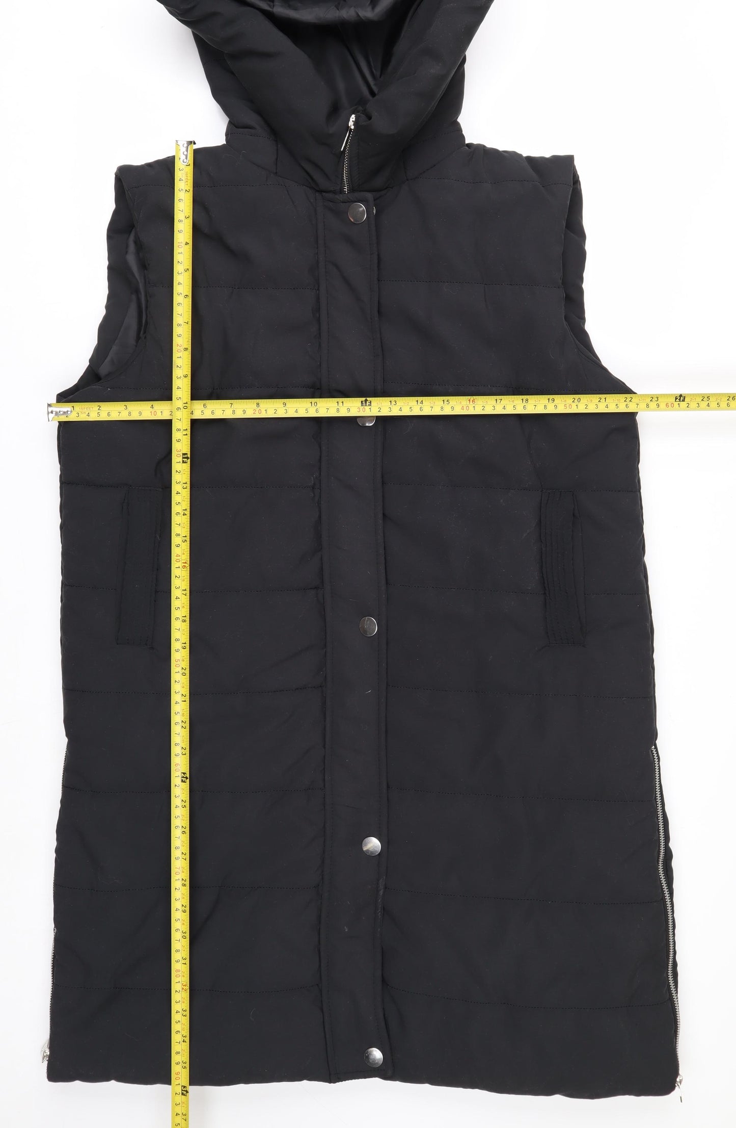 Rising Women’s Black Hooded Long Puffer Waistcoat XL