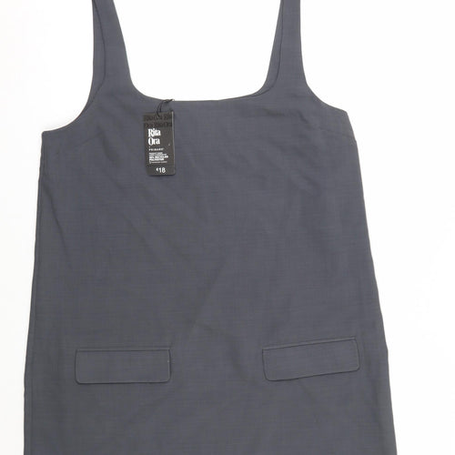 Primark Women Grey Size 18 Pinafore Dress with Pockets