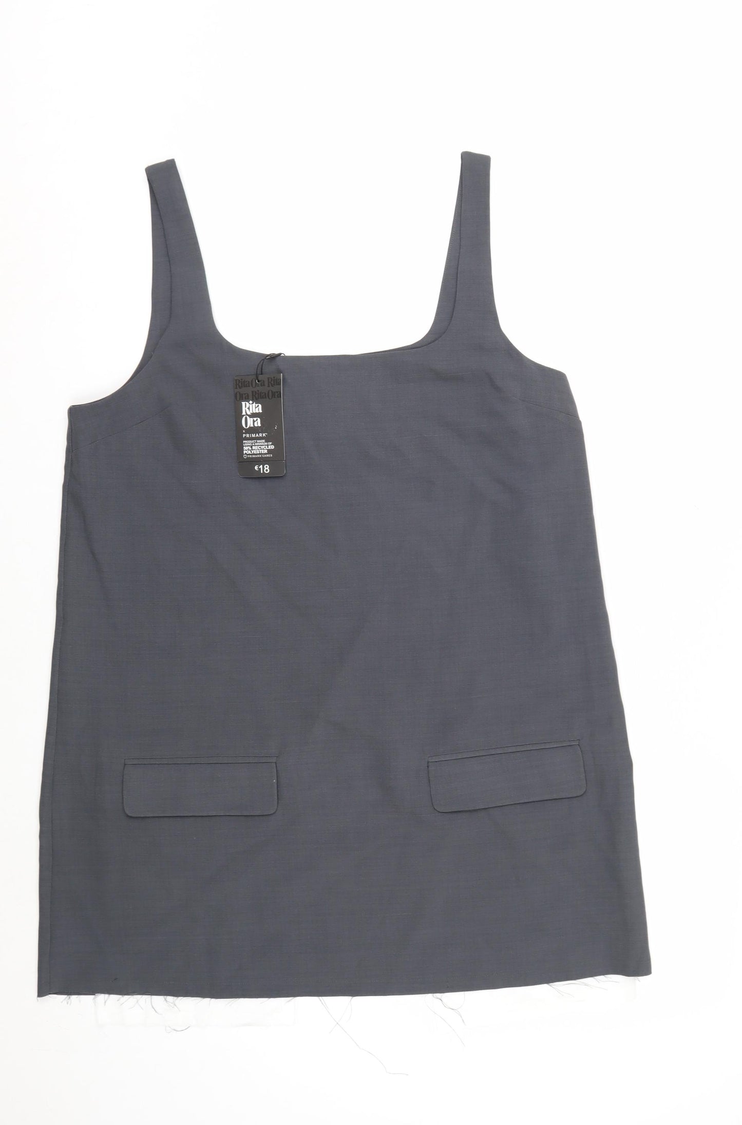 Primark Women Grey Size 18 Pinafore Dress with Pockets