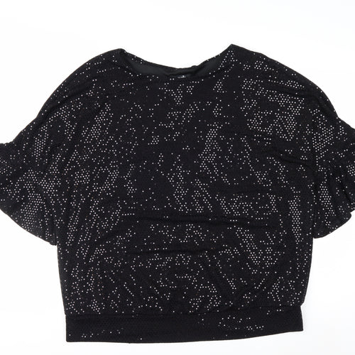 Wallis Womens Black Sequin Tunic Blouse Size L Party Top
