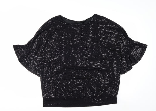 Wallis Womens Black Sequin Tunic Blouse Size L Party Top