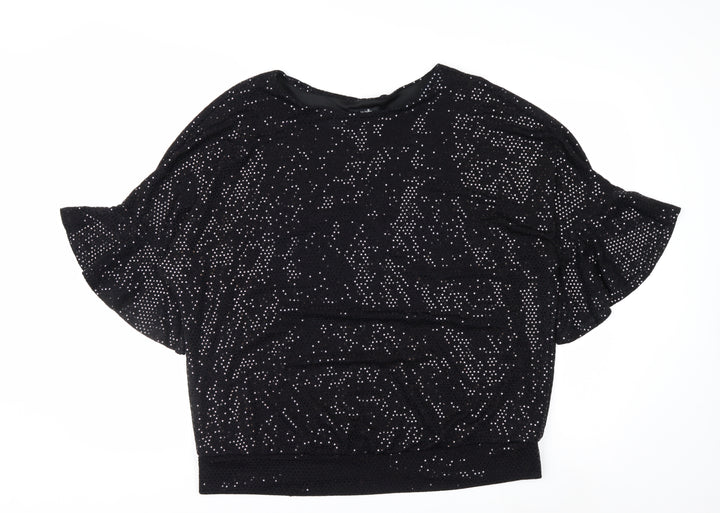 Wallis Womens Black Sequin Tunic Blouse Size L Party Top