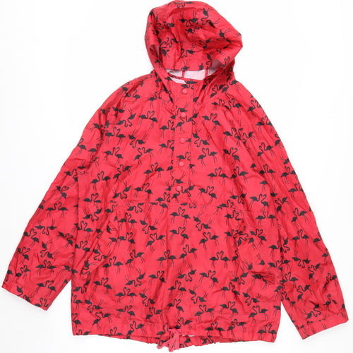 Next Women Red Flamingo Hooded Rain Coat Jacket M