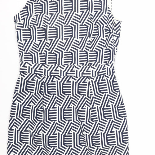 Boden Women’s Blue White Geometric Sheath Dress Size 10 Sleeveless