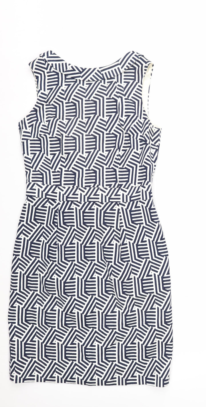 Boden Women’s Blue White Geometric Sheath Dress Size 10 Sleeveless