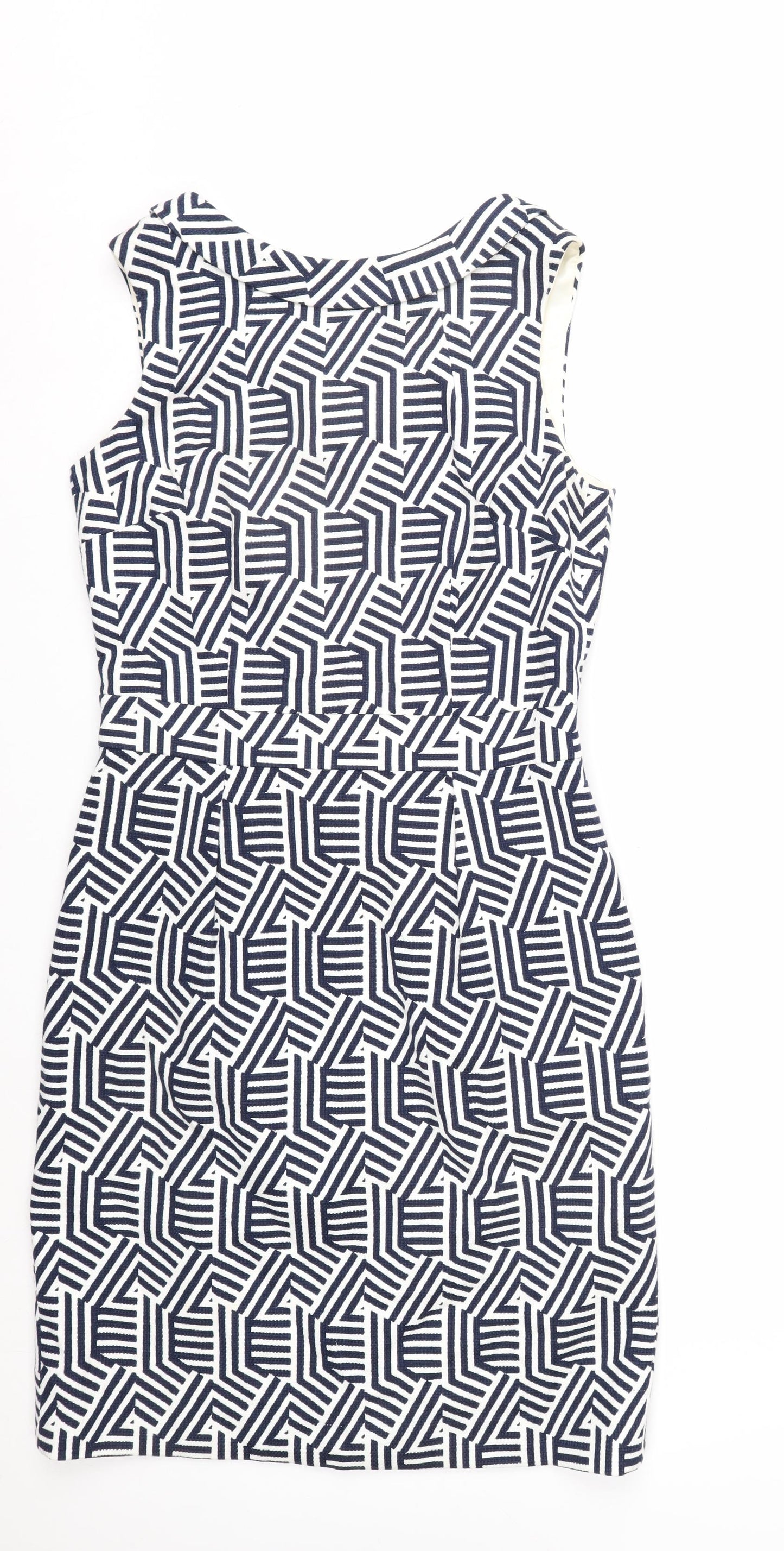 Boden Women’s Blue White Geometric Sheath Dress Size 10 Sleeveless