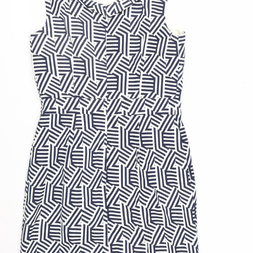Boden Women’s Blue White Geometric Sheath Dress Size 10 Sleeveless