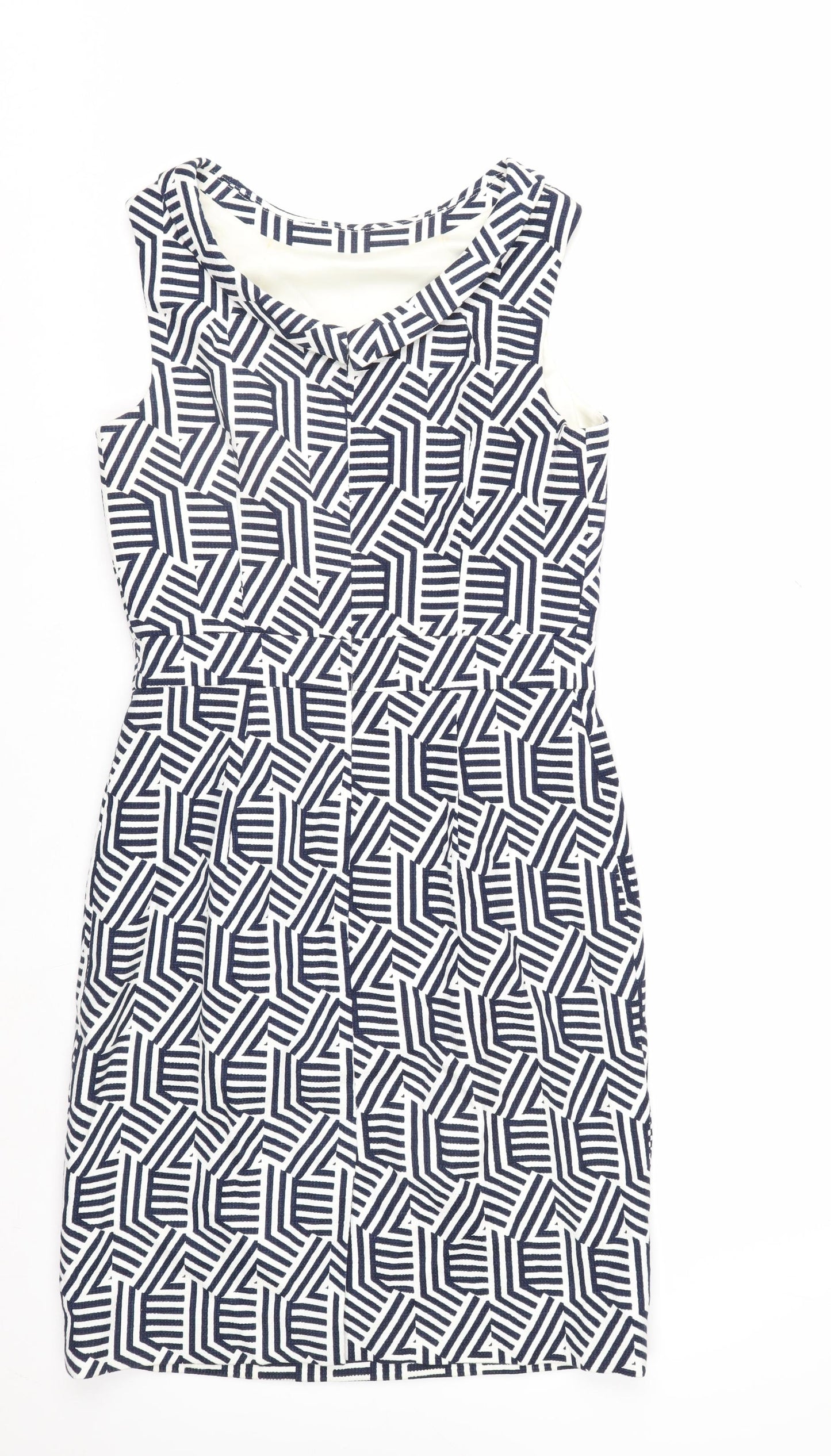 Boden Women’s Blue White Geometric Sheath Dress Size 10 Sleeveless