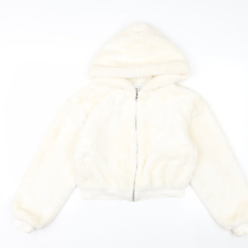 Topshop Women’s Ivory Faux Fur Hooded Bomber Jacket XS
