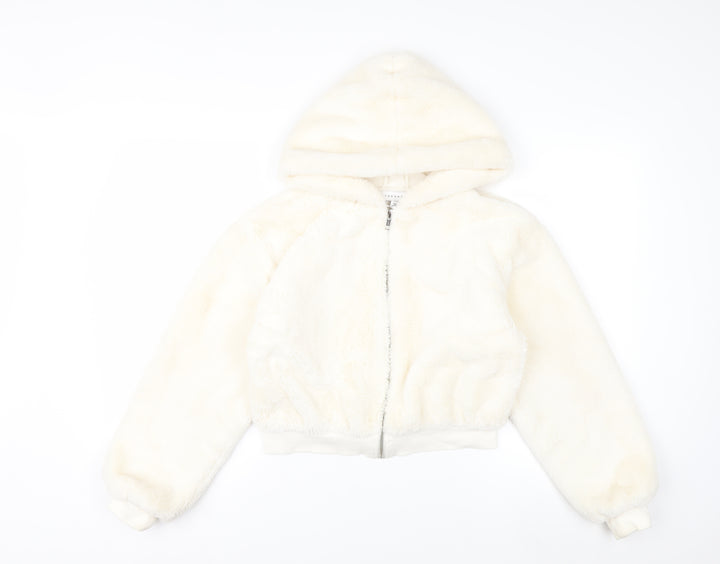 Topshop Women’s Ivory Faux Fur Hooded Bomber Jacket XS