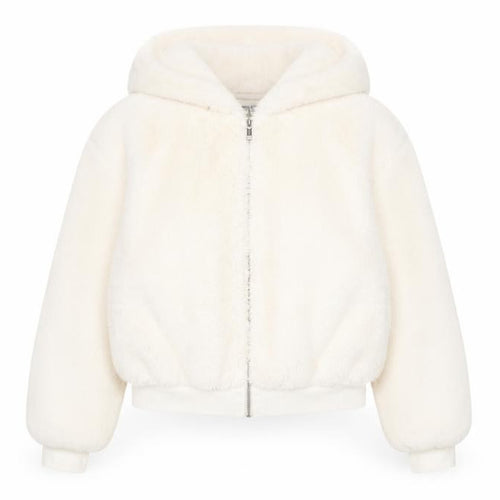 Topshop Women’s Ivory Faux Fur Hooded Bomber Jacket XS