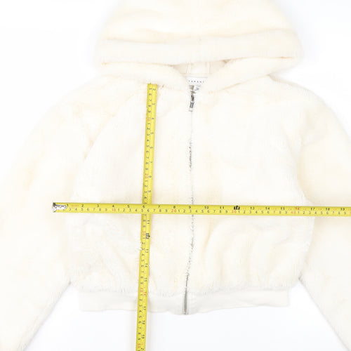 Topshop Women’s Ivory Faux Fur Hooded Bomber Jacket XS