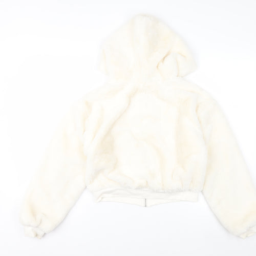 Topshop Women’s Ivory Faux Fur Hooded Bomber Jacket XS