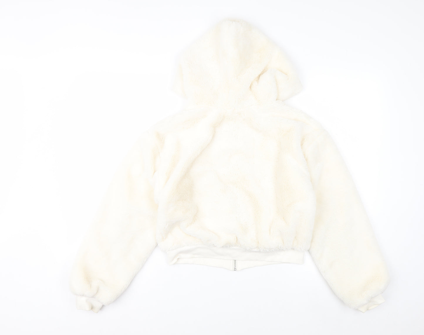 Topshop Women’s Ivory Faux Fur Hooded Bomber Jacket XS
