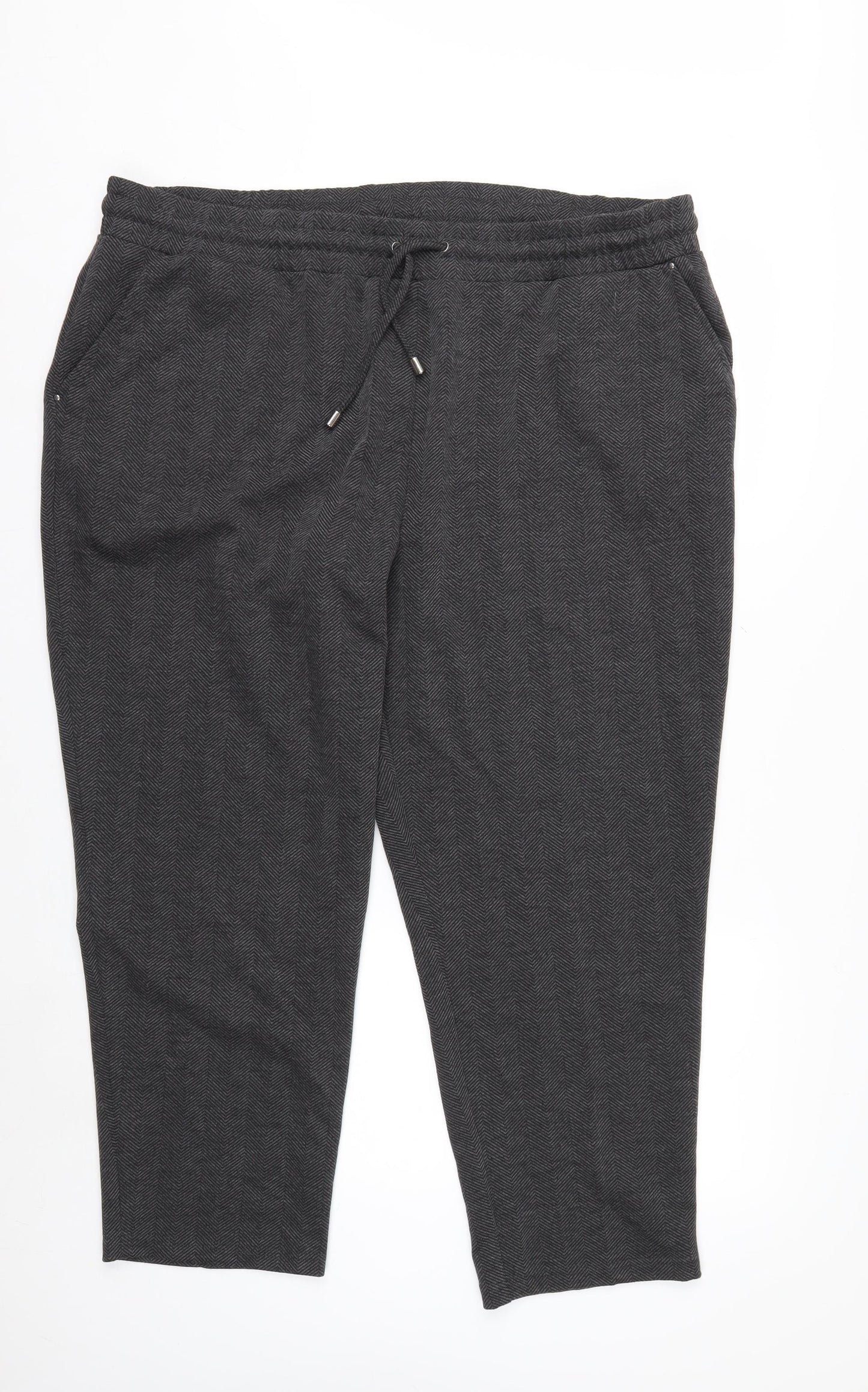 Bonmarché Womens Grey Herringbone Straight Leg Trousers Size 22