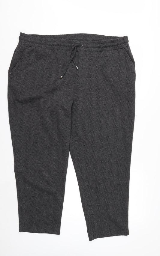 Bonmarché Womens Grey Herringbone Straight Leg Trousers Size 22