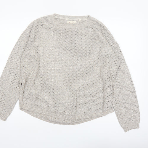 Fat Face Women’s Beige Knit Crew Neck Jumper UK 16 Cotton Blend