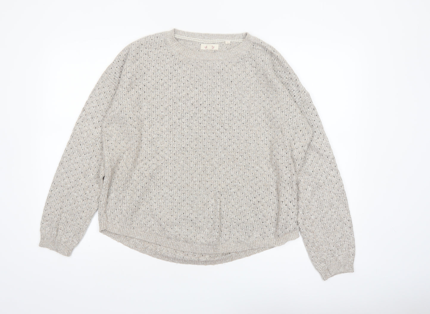 Fat Face Women’s Beige Knit Crew Neck Jumper UK 16 Cotton Blend