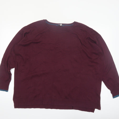 Joules Women Burgundy Knit Pullover Jumper UK 18 Acrylic Cotton Blend
