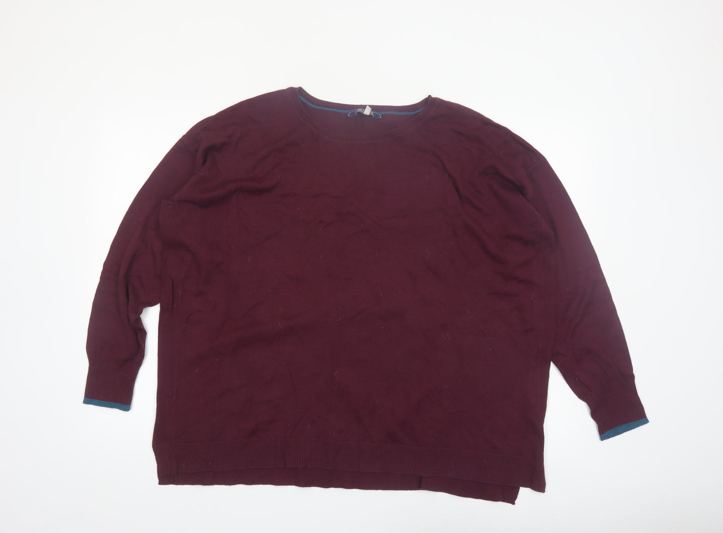 Joules Women Burgundy Knit Pullover Jumper UK 18 Acrylic Cotton Blend