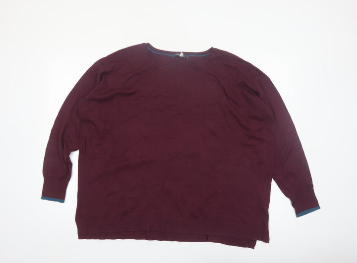 Joules Women Burgundy Knit Pullover Jumper UK 18 Acrylic Cotton Blend