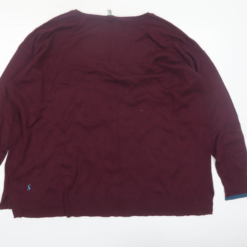 Joules Women Burgundy Knit Pullover Jumper UK 18 Acrylic Cotton Blend