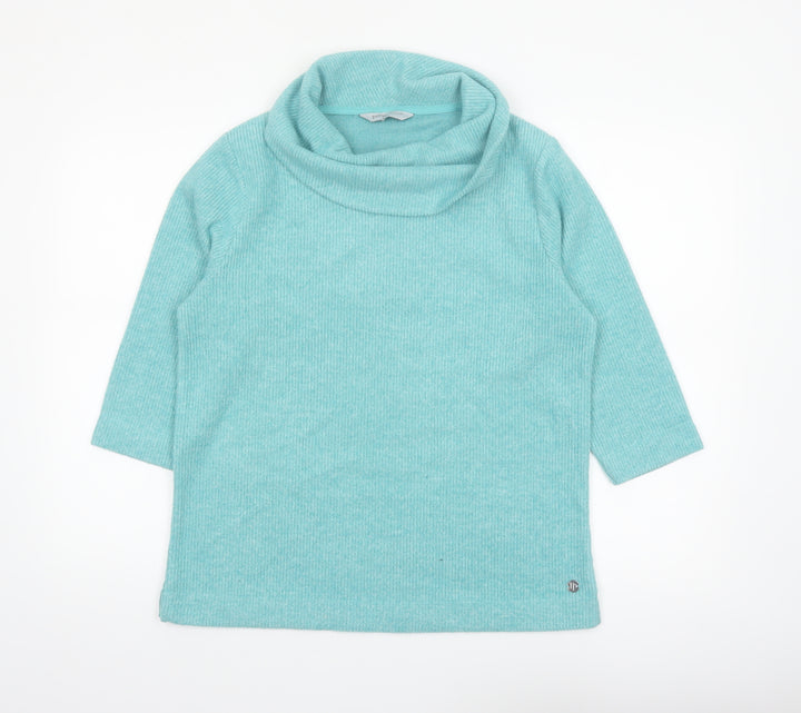 Penny Plain Women Blue Cowl Neck 3/4 Sleeve Pullover Sweatshirt Size 16