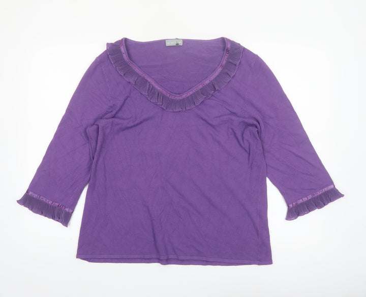 Marks and Spencer Per Una Women’s Purple Ruffle V-Neck Jumper Size 20