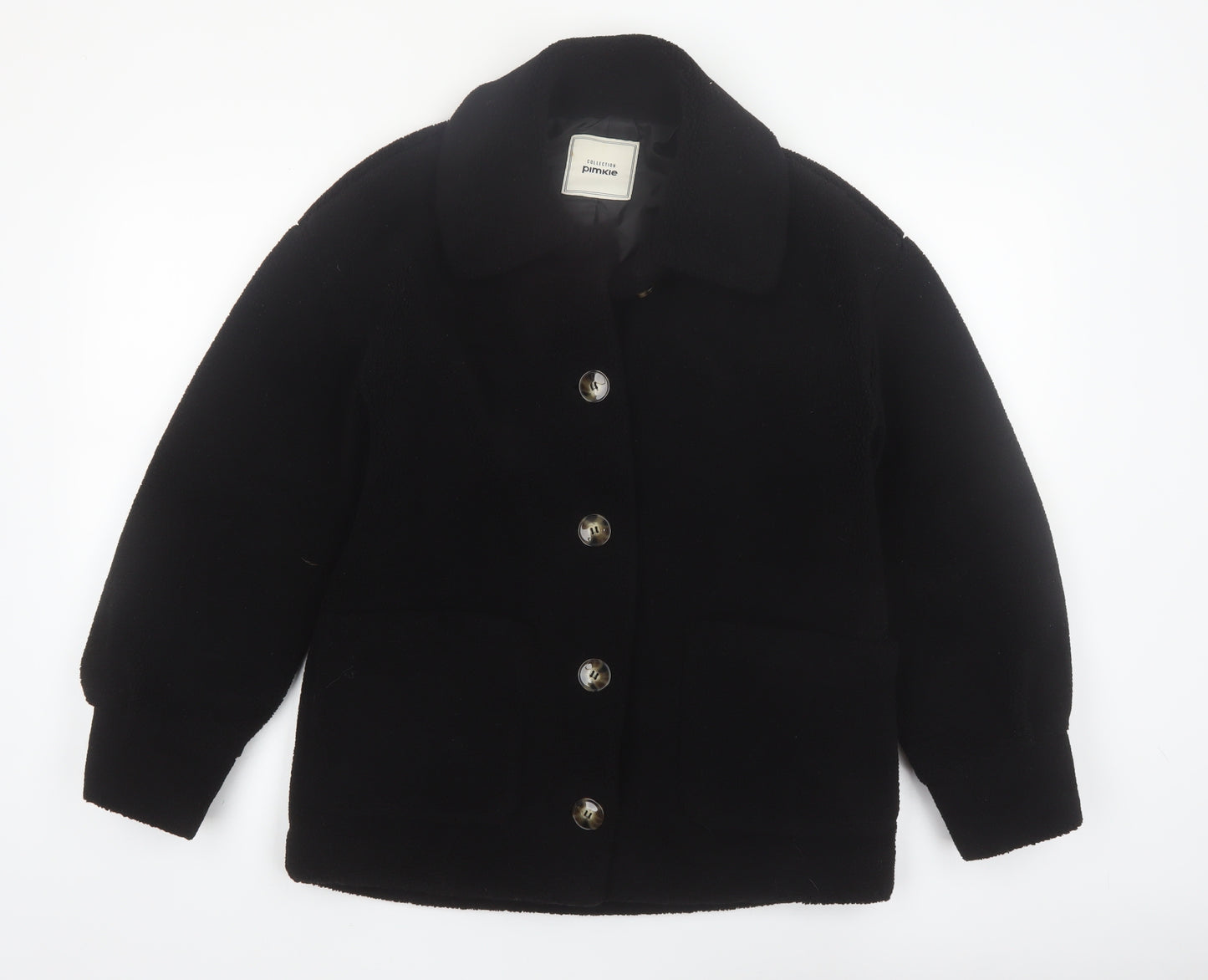 Pimkie Women's Black Fleece Button Coat Size 10 Classic Style