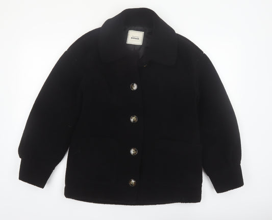 Pimkie Women's Black Fleece Button Coat Size 10 Classic Style