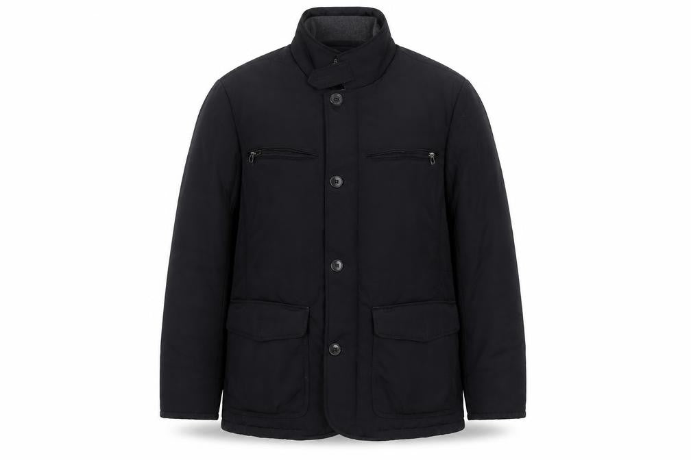 Front view of Marks & Spencer Collezione Men's Black Mid-Length Jacket, size M
