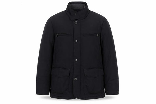 Front view of Marks & Spencer Collezione Men's Black Mid-Length Jacket, size M