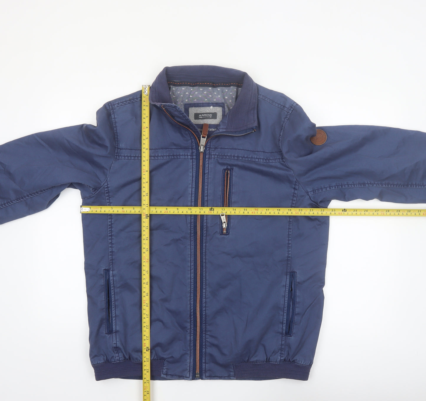 Arrow Men's Blue Cotton Bomber Jacket Size M Full Zip Casual