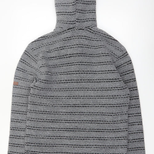 Weird Fish Men's Grey Henley Knit Hoodie Small Hooded Striped Jumper