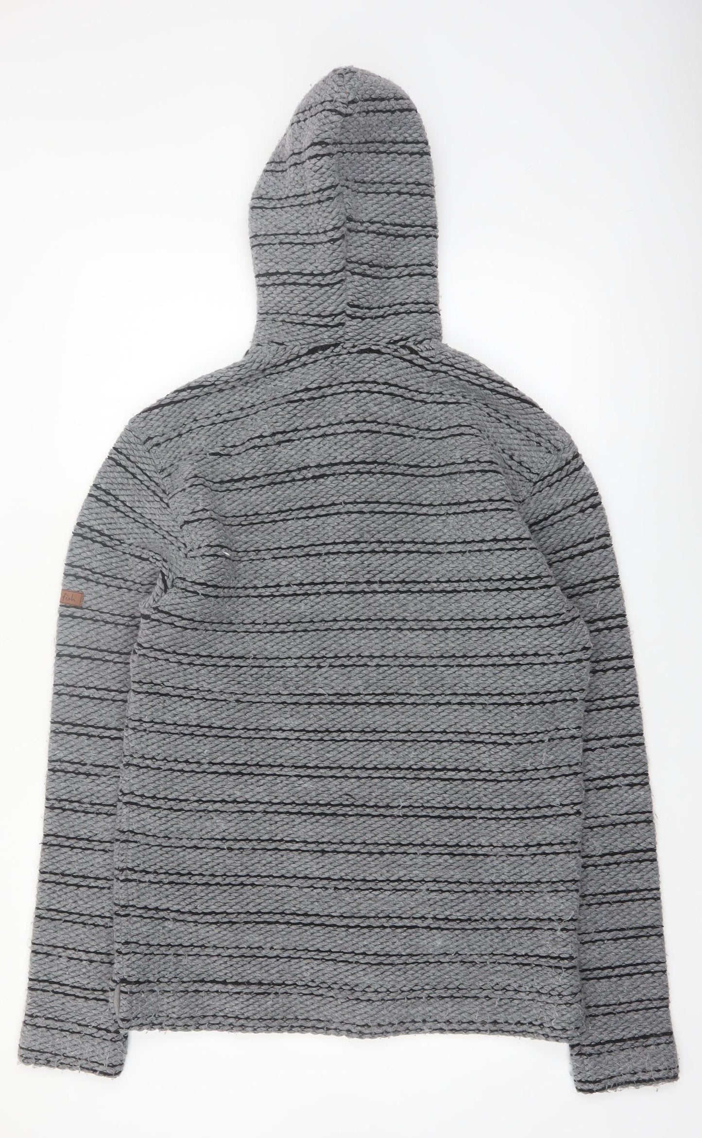 Weird Fish Men's Grey Henley Knit Hoodie Small Hooded Striped Jumper