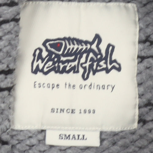 Weird Fish Men's Grey Henley Knit Hoodie Small Hooded Striped Jumper