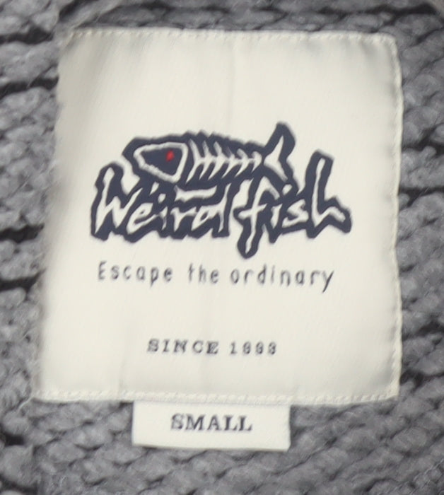 Weird Fish Men's Grey Henley Knit Hoodie Small Hooded Striped Jumper