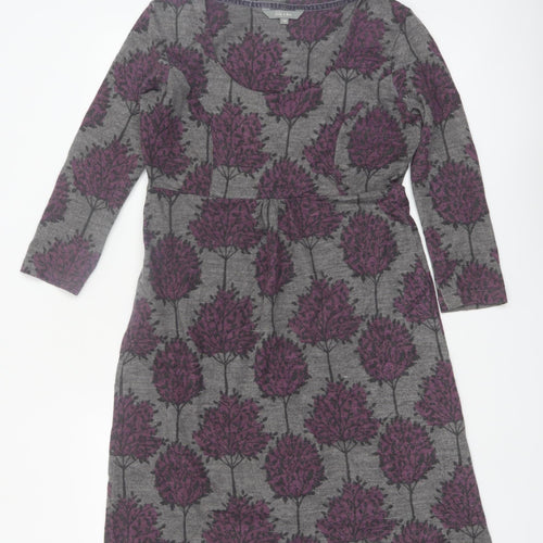 Lily & Me Womens Grey Floral Shift Dress Size 10 3/4 Sleeve Autumn