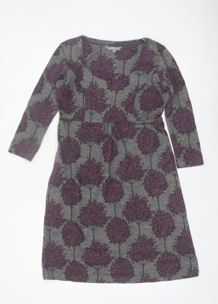 Lily & Me Womens Grey Floral Shift Dress Size 10 3/4 Sleeve Autumn