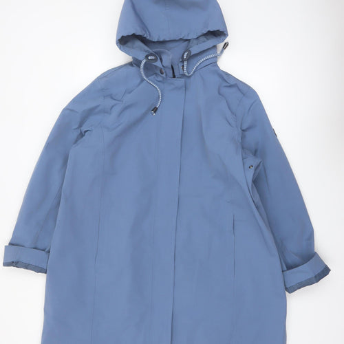 Cotton Traders Women's Blue Hooded Long Rain Coat Size 18