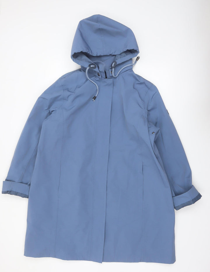 Cotton Traders Women's Blue Hooded Long Rain Coat Size 18