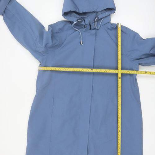 Cotton Traders Women's Blue Hooded Long Rain Coat Size 18
