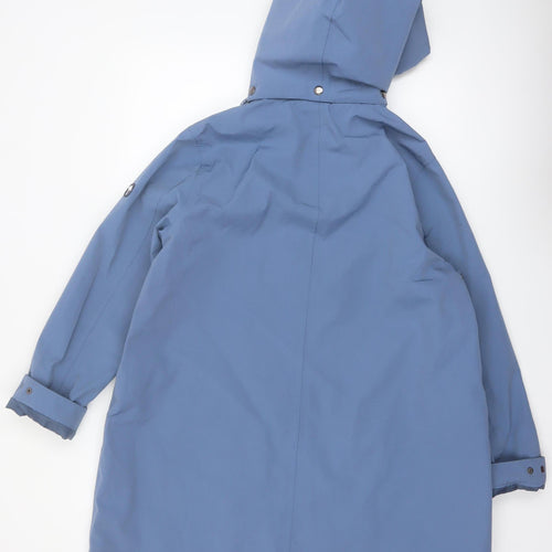 Cotton Traders Women's Blue Hooded Long Rain Coat Size 18