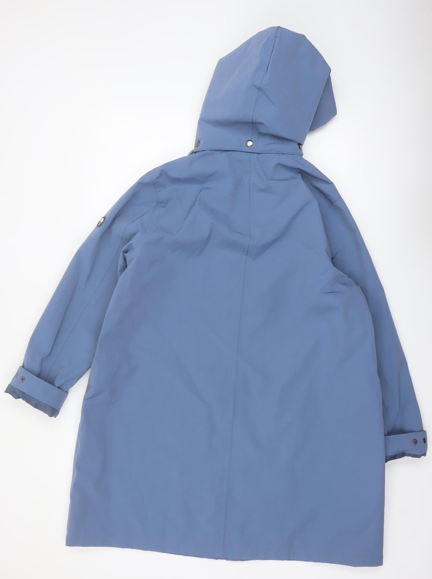 Cotton Traders Women's Blue Hooded Long Rain Coat Size 18