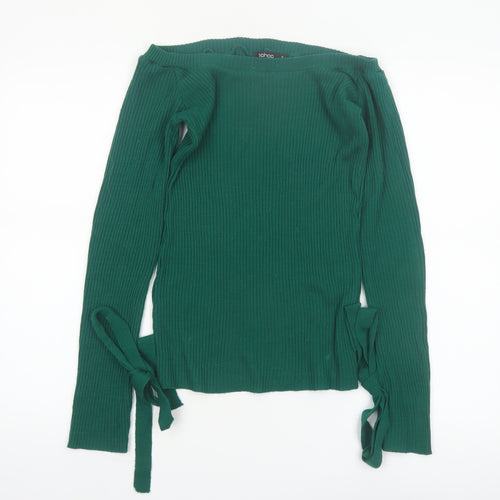 Boohoo Women’s Green Boat Neck Ribbed Knit Jumper Size S