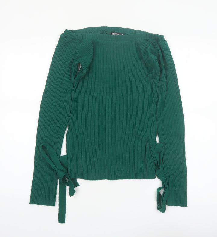 Boohoo Women’s Green Boat Neck Ribbed Knit Jumper Size S
