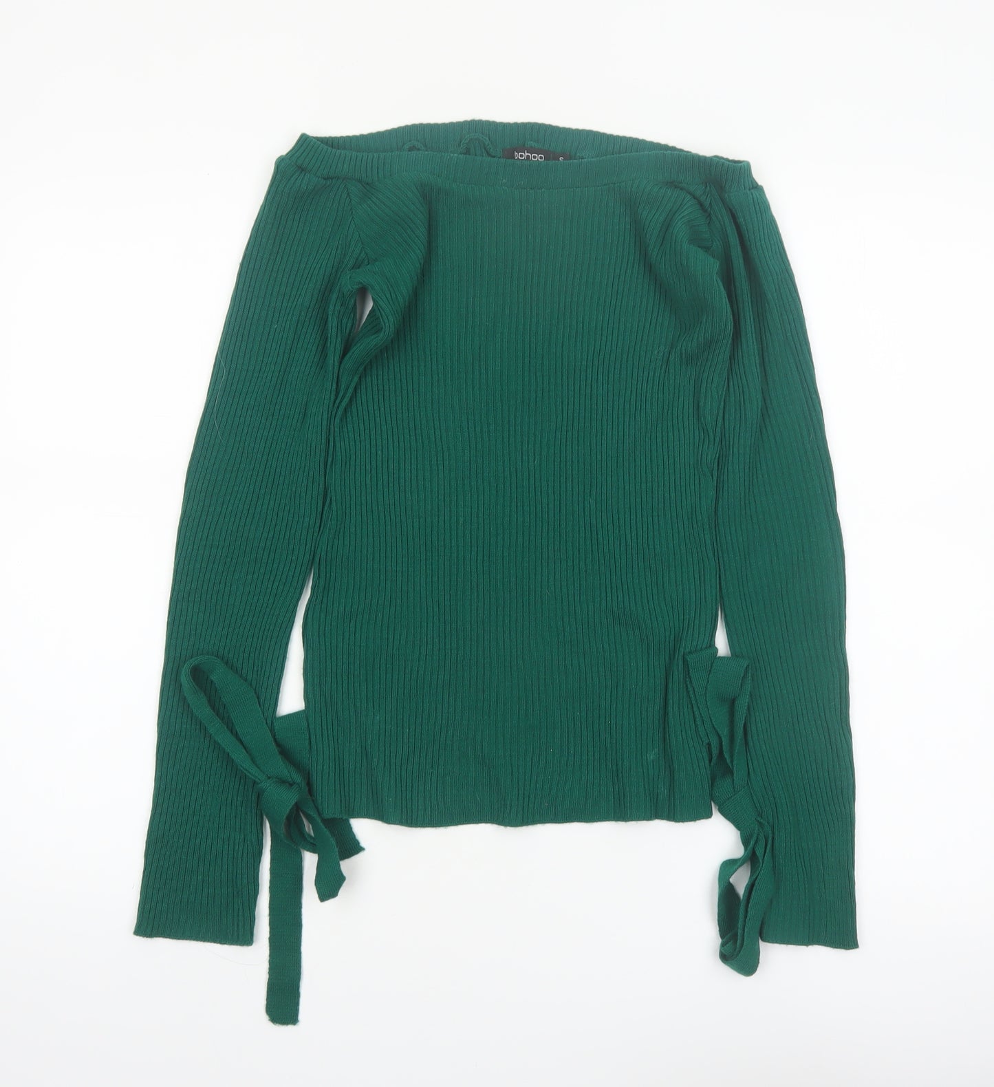 Boohoo Women’s Green Boat Neck Ribbed Knit Jumper Size S