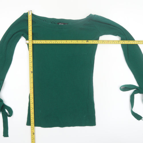 Boohoo Women’s Green Boat Neck Ribbed Knit Jumper Size S
